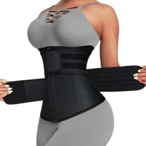 Adjustable Waist Trainer for Women Double Belts Neoprene Corset with Zipper, Workout Cincher for Tummy Control & Back Support