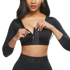 Women Arm Shapers Soft Intimates Daily Underwear Body Shaper Long Sleeves Front Entry Push Up Wire-Free Sports Bra with Hooks